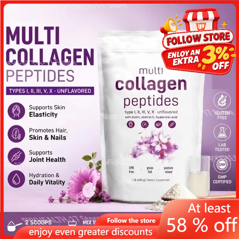 Collagen Peptide Powder - マルチコラーゲンペプチドパウダー（タイプI、II、III、V）ビオチン、ビタミンC、ヒアルロン酸配合で、男性と女性の肌、髪、爪をサポートします。