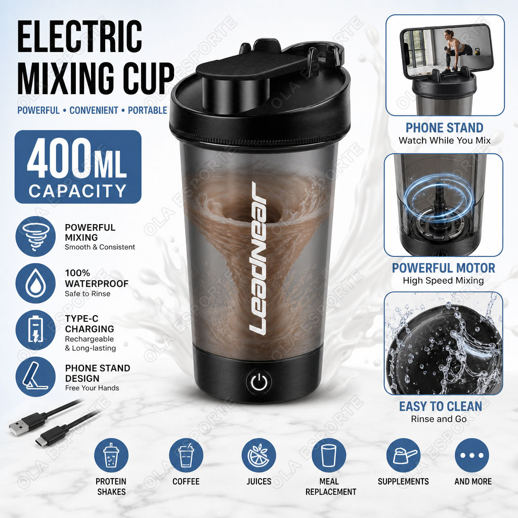 Whey Protein Isolate - 携帯電話ホルダー付き電動ミキシングカップ 400ML アウトドアフィットネス用ポータブル自動シェーカーカップ プロテインパウダーやコーヒーに最適