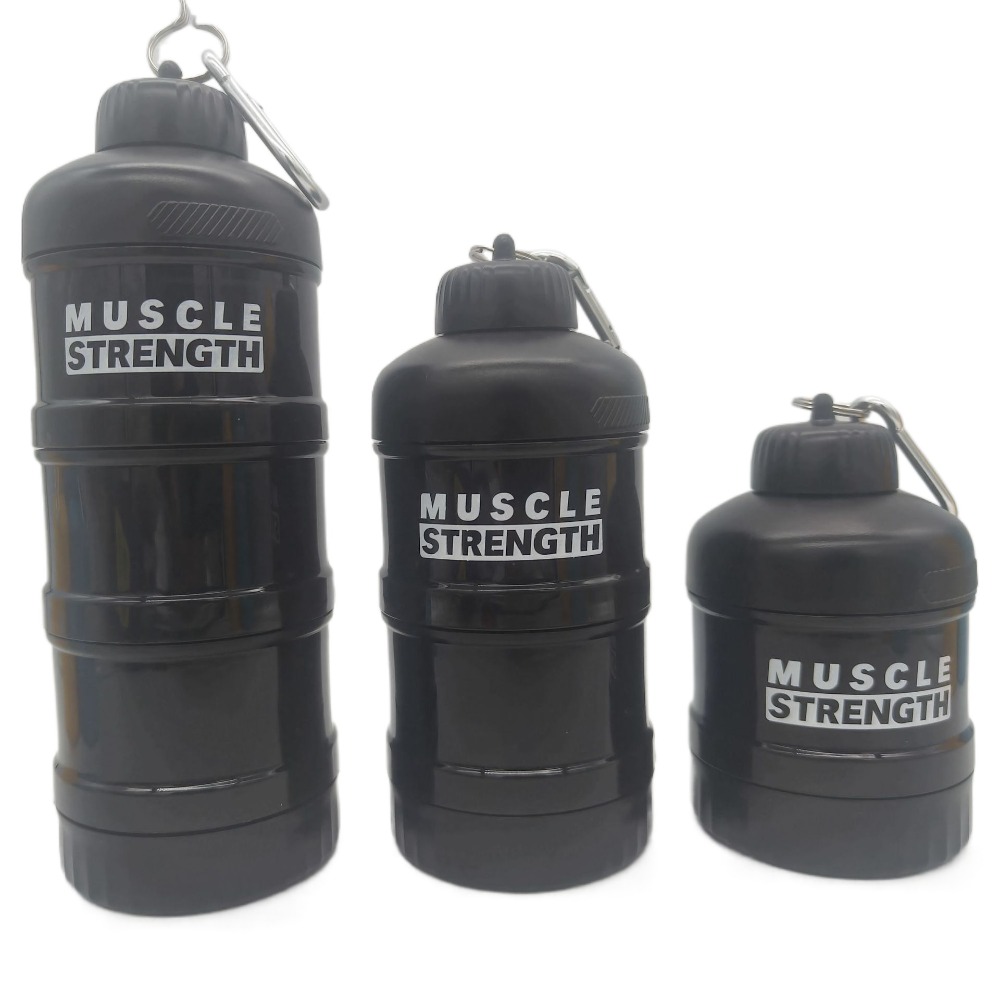 Whey Protein Isolate - 登山用バックル付きポータブルプロテインパウダーボックス,ファンネルパウダーボックス,フィットネスサプリメントボトル,層状ハンドル,1,2,3