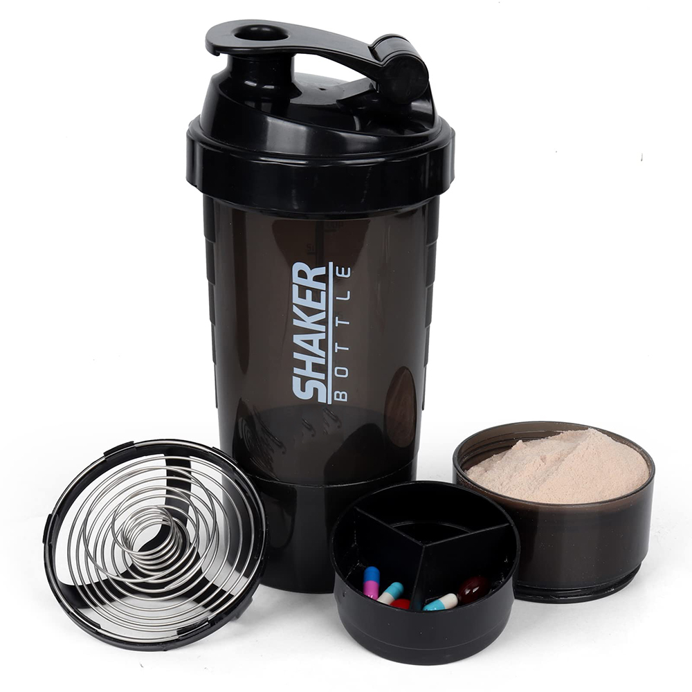 Whey Protein Isolate - 3層シェーカープロテインボトルパウダーシェイクカップウォーターボトルプラスチックミキシングカップボディビルディングエクササイズボトル