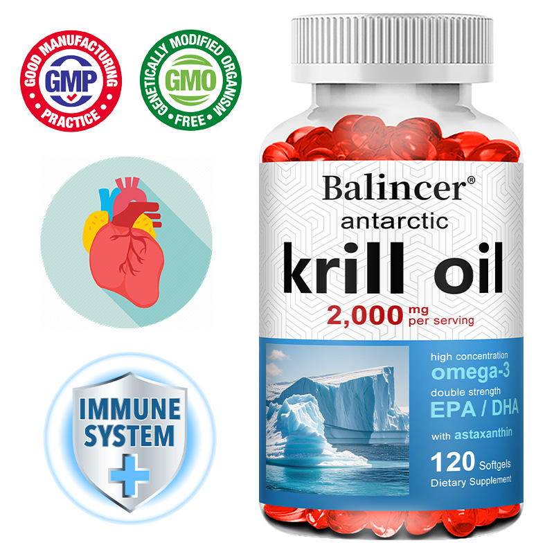 Krill Oil Supplement - 南極オキアミオイル 2000mg サプリメント、オメガ3の天然由来成分を3倍濃縮、EPA 240mg + DHA