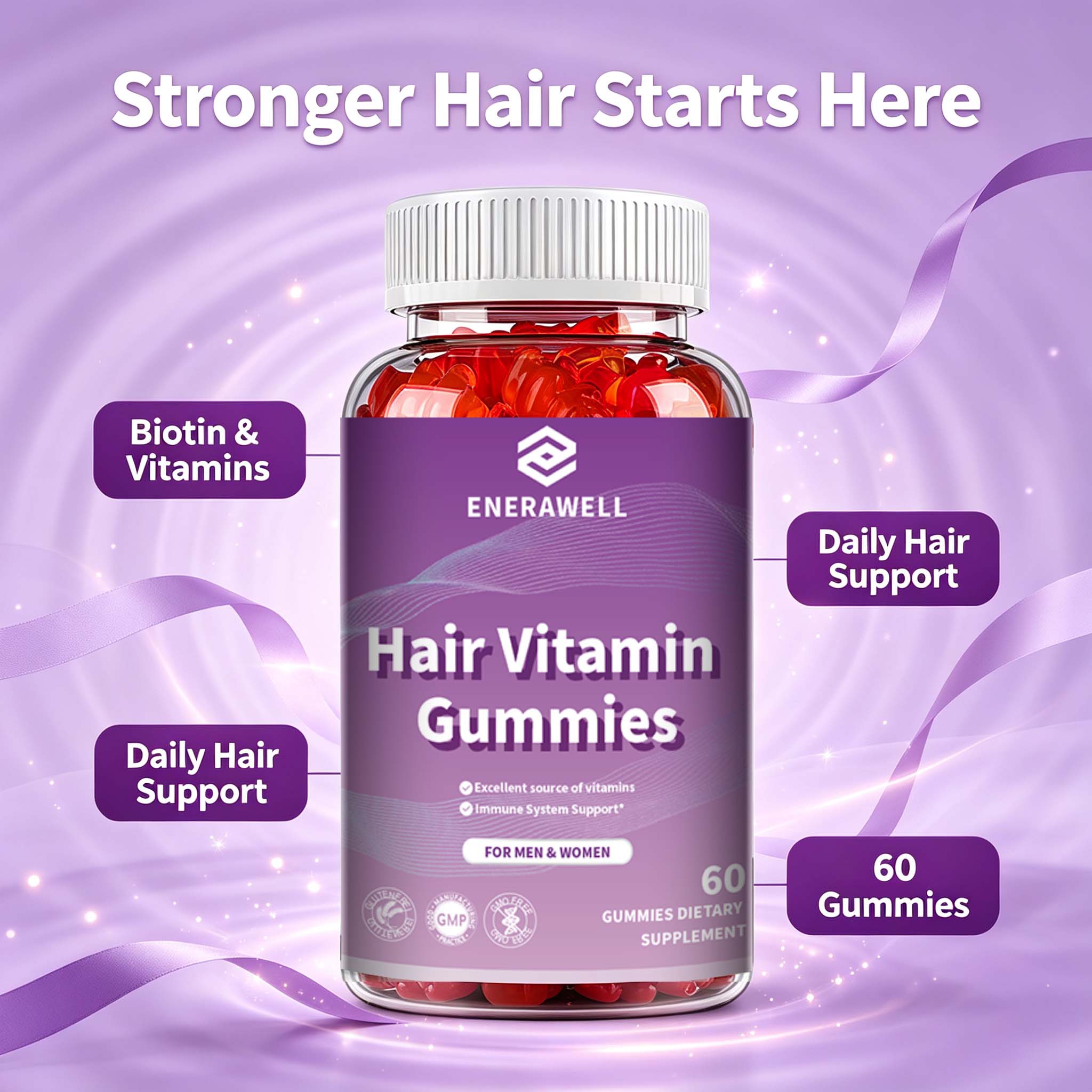 Multivitamin Gummy Adult - ビオチン グミ 5000mcg 髪・肌・爪サポート 美容ビタミン 60粒