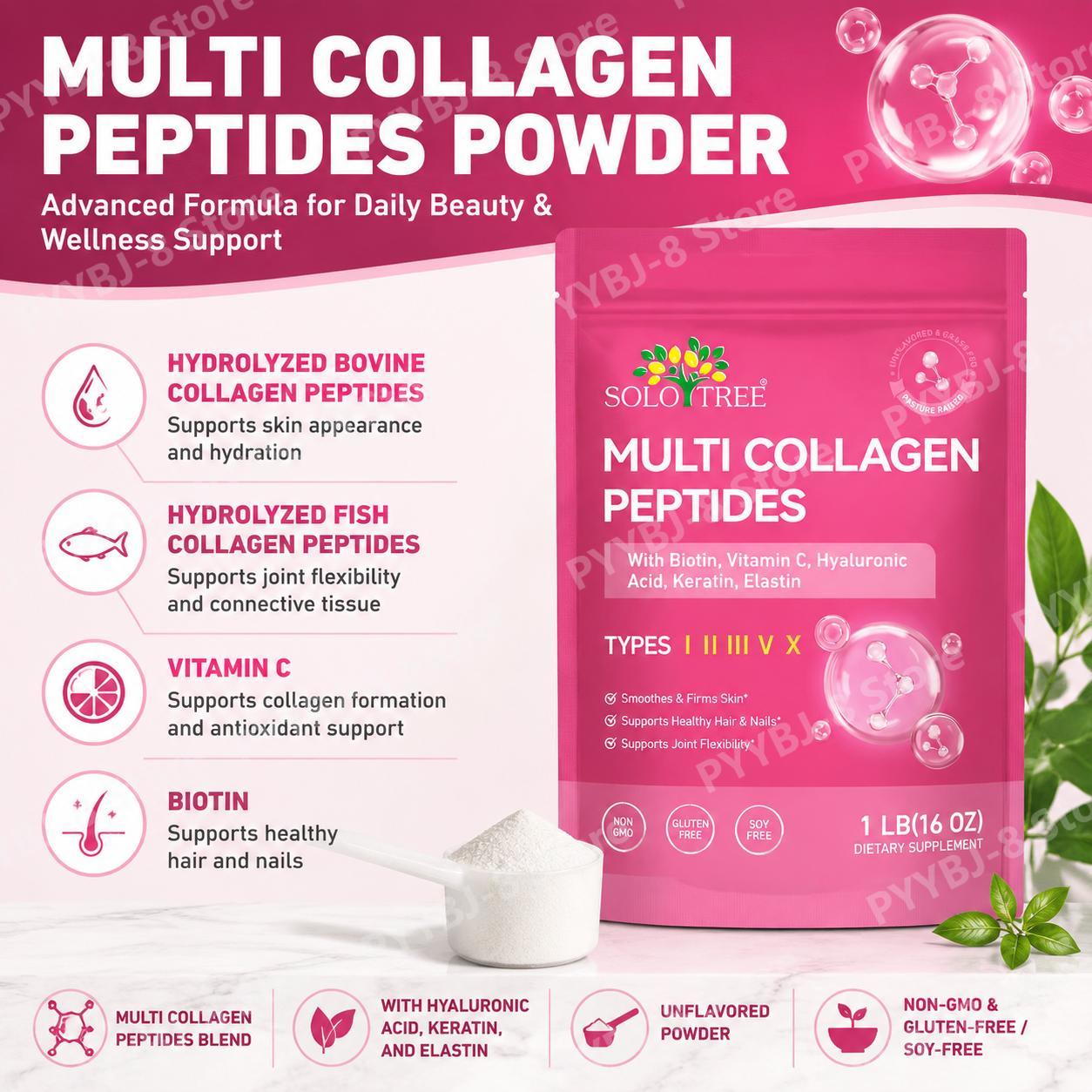 ソロツリー マルチコラーゲンペプチドパウダー（ビオチン、ビタ - Collagen Peptide Powder のレビューと価格