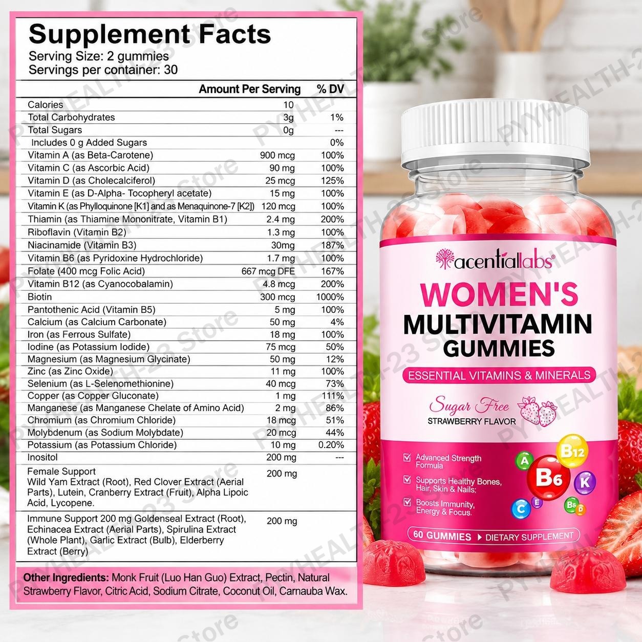 アセンティアラボの女性用マルチビタミングミ。エネルギー補給、 - Multivitamin Gummy Adult のレビューと価格