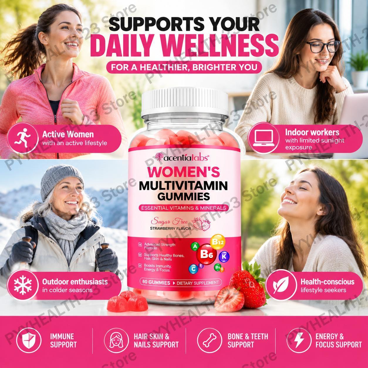 アセンティアラボの女性用マルチビタミングミ。エネルギー補給、 - Multivitamin Gummy Adult のレビューと価格