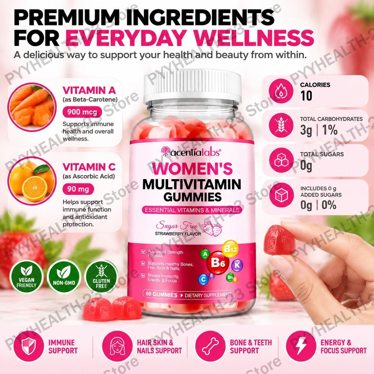 アセンティアラボの女性用マルチビタミングミ。エネルギー補給、 - Multivitamin Gummy Adult のレビューと価格