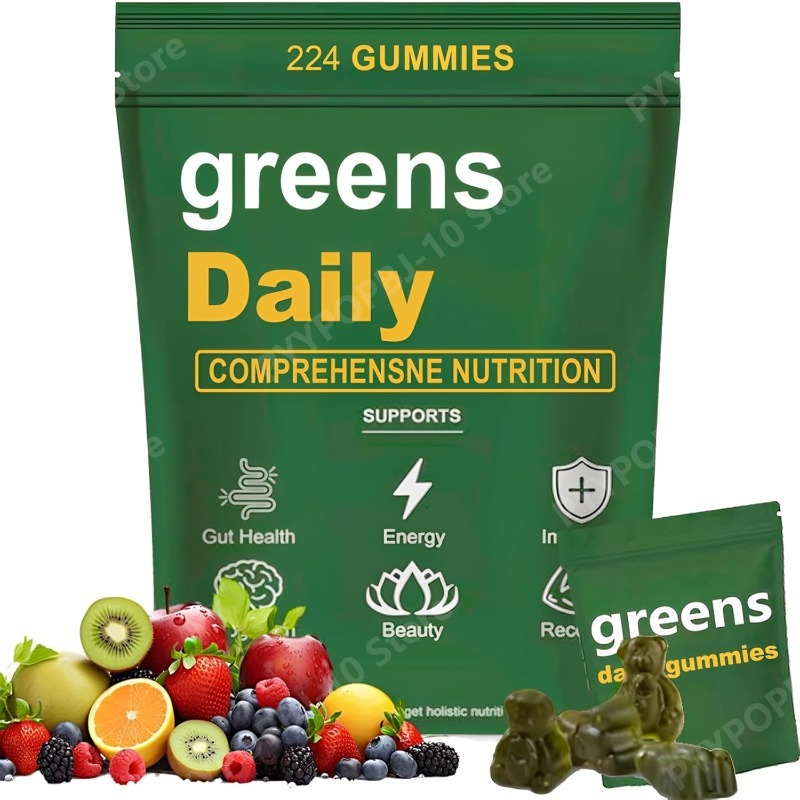 グリーンズグミ オーガニッククロレラ＆スピルリナ、消化と腸の - Multivitamin Gummy Adult のレビューと価格