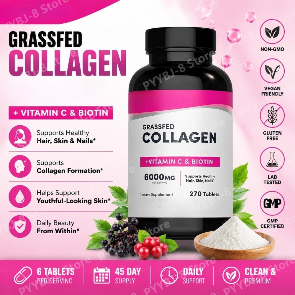 コラーゲン錠剤 6000mg ビタミンCとビオチン配合、髪・ - Collagen Peptide Powder のレビューと価格
