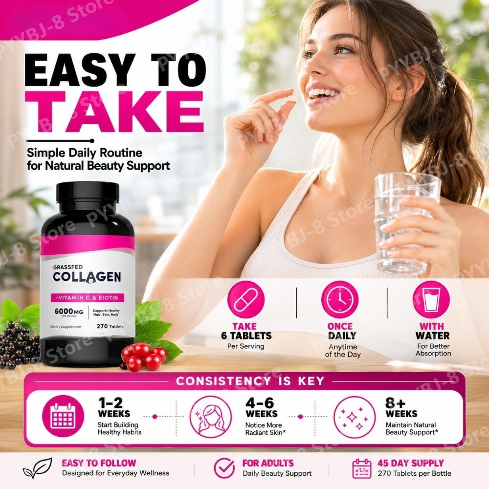 コラーゲン錠剤 6000mg ビタミンCとビオチン配合、髪・ - Collagen Peptide Powder のレビューと価格